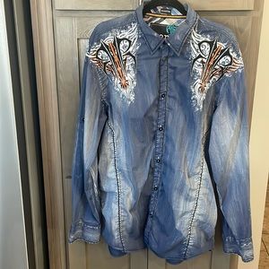 Roar Blue and Orange Casual Button Down Shirt